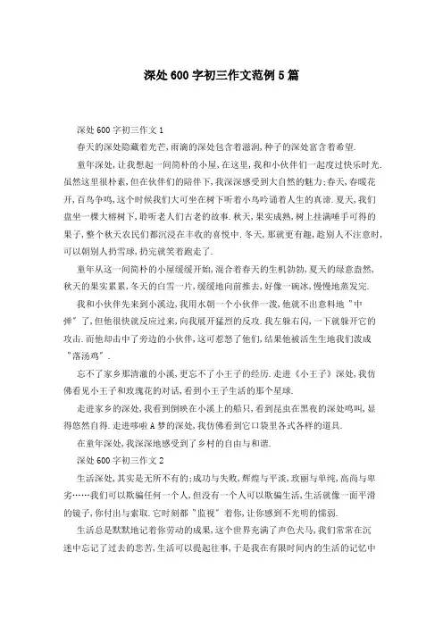 深处600字初三作文范例5篇