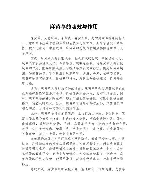 麻黄草的功效与作用
