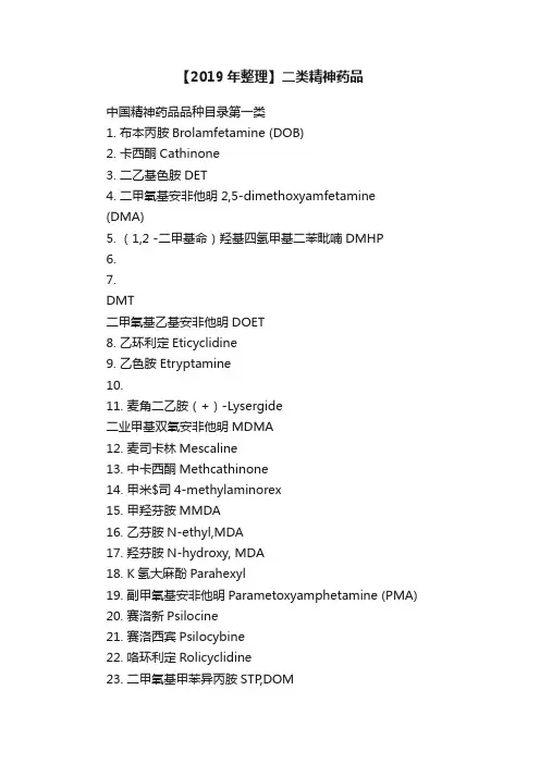 【2019年整理】二类精神药品