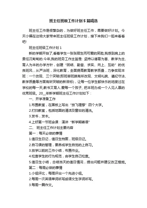 班主任班级工作计划5篇精选
