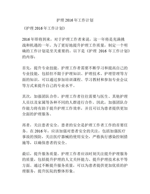 护理2016年工作计划