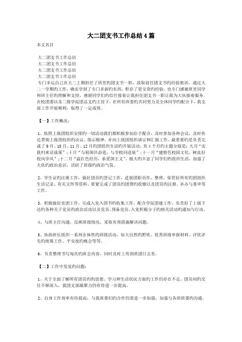 大二团支书工作总结4篇