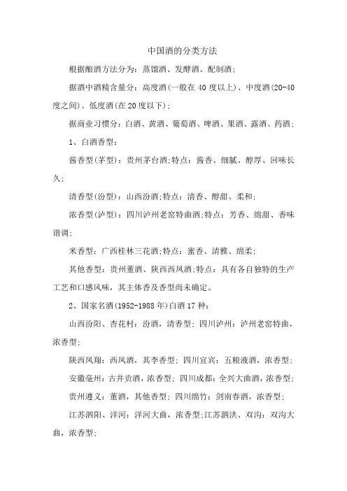 中国酒的分类方法
