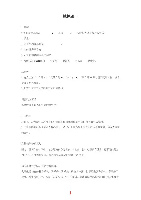 北京外国语大学、北京语言大学对外汉语教学入门 模拟题