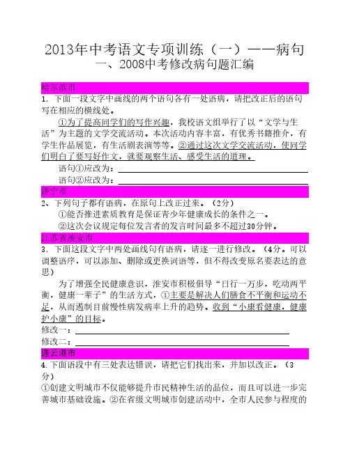 2013年中考语文专项训练(一)病句