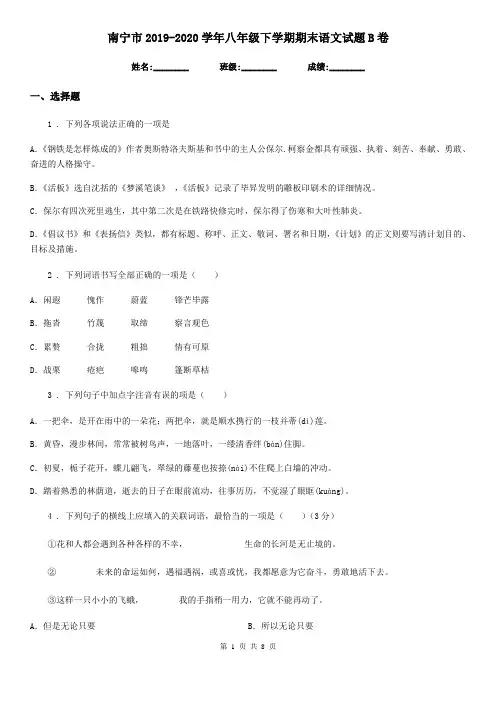 南宁市2019-2020学年八年级下学期期末语文试题B卷