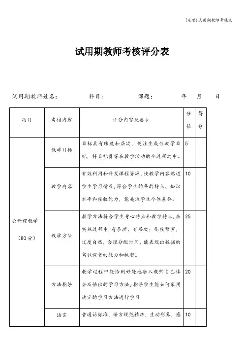 (完整)试用期教师考核表