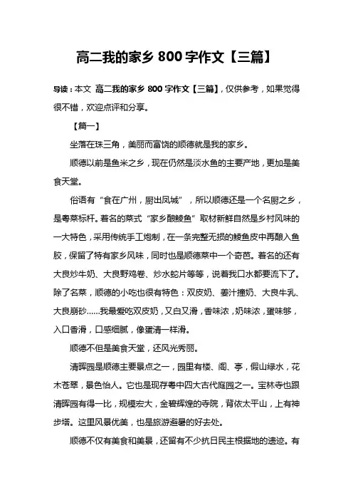高二我的家乡800字作文【三篇】