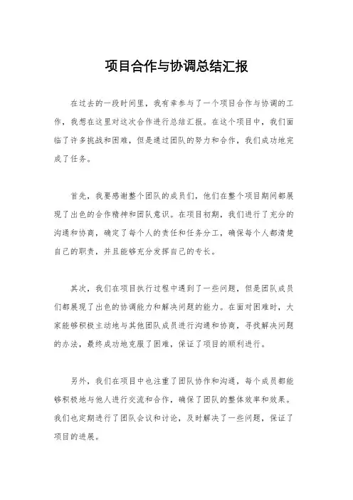 项目合作与协调总结汇报
