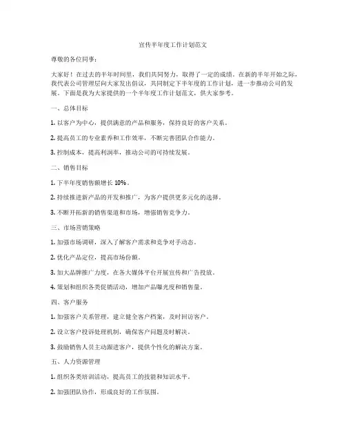 宣传半年度工作计划范文