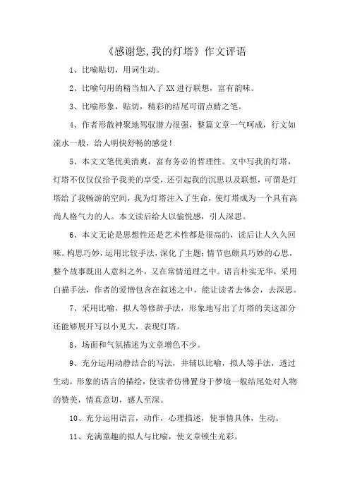 《感谢您,我的灯塔》作文评语