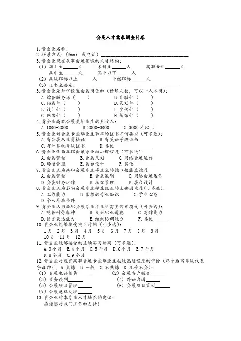会展人才需求调查问卷