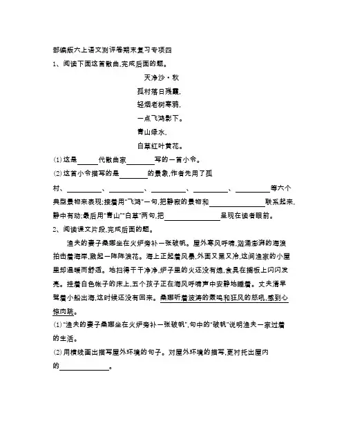 部编版六年级语文上册 期末复习专项测试卷四(附参考答案)