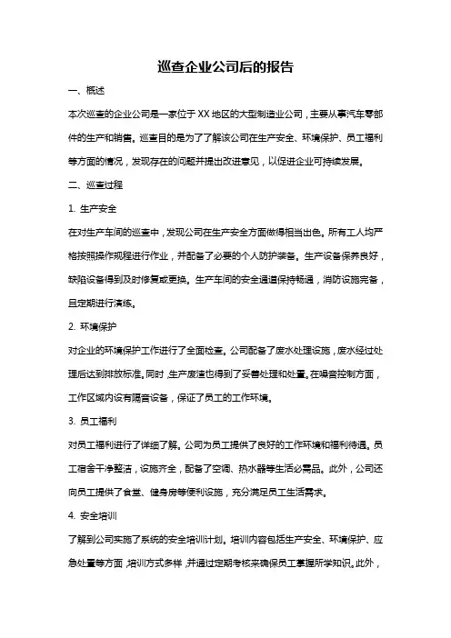 巡查企业公司后的报告