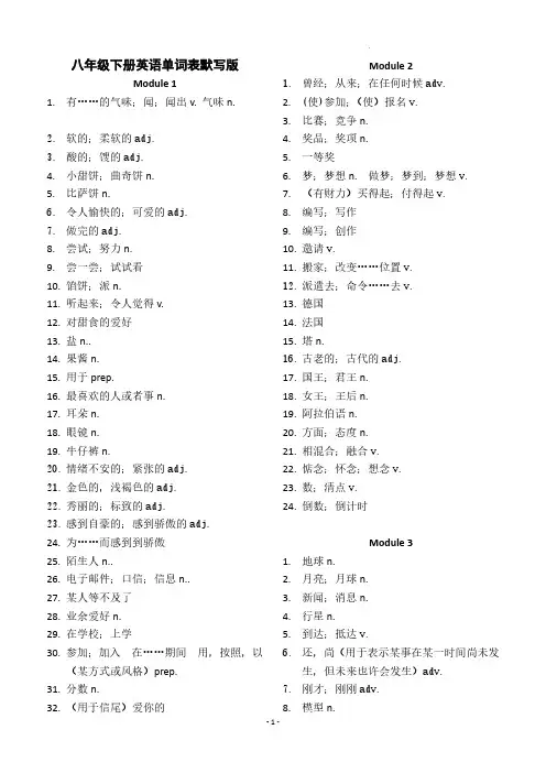 八年级下册英语单词默写清单(外研版)