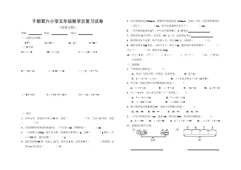 小学五年级数学总复习试卷(简易方程)
