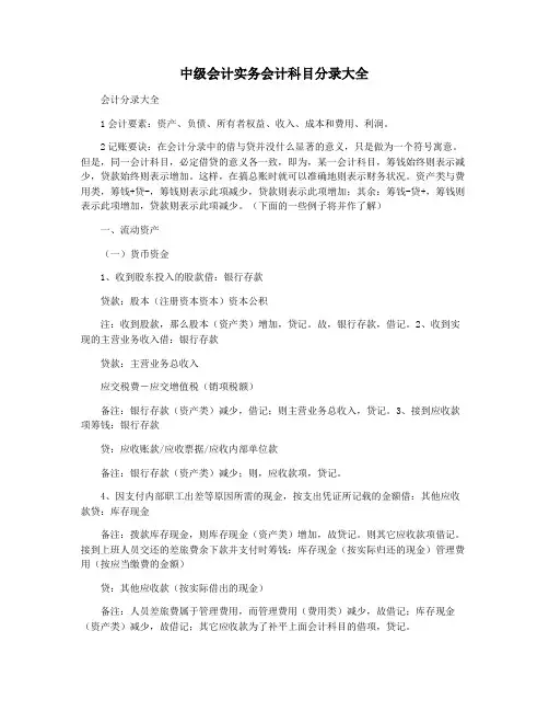 中级会计实务会计科目分录大全