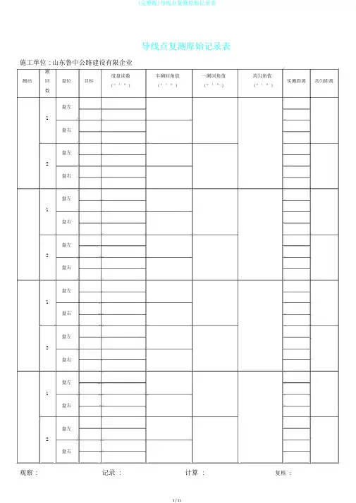 (完整版)导线点复测原始记录表