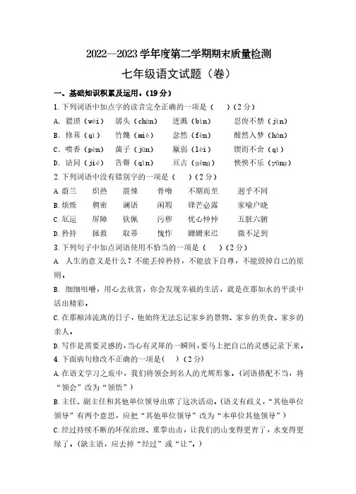 陕西省宝鸡市凤翔区2022-2023学年七年级下学期期末考试语文试题