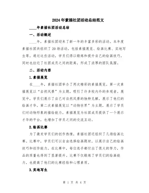 2024年素描社团活动总结范文