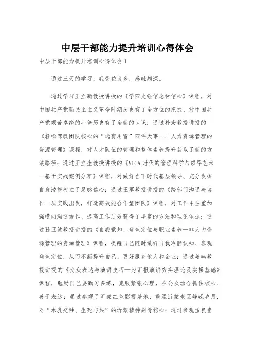 中层干部能力提升培训心得体会