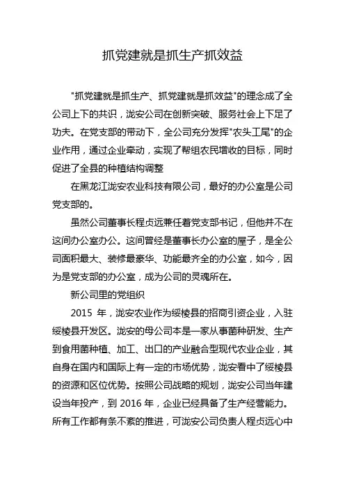 抓党建就是抓生产抓效益