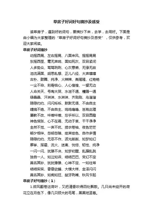 草房子好词好句摘抄及感受