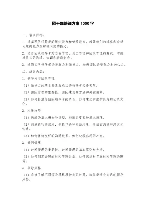 团干部培训方案