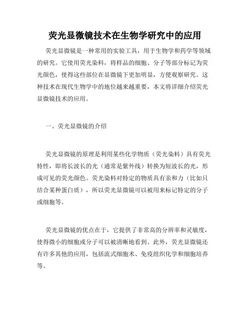 荧光显微镜技术在生物学研究中的应用