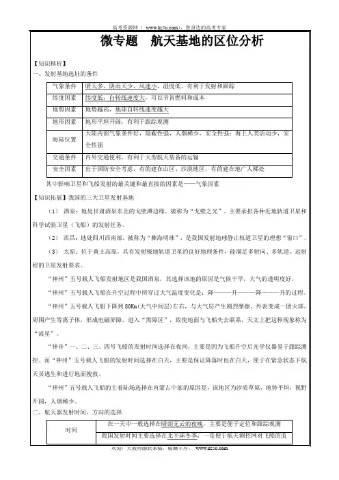 航天基地的区位分析-2019二轮地理微专题要素探究与设计 ---- 精校解析Word版