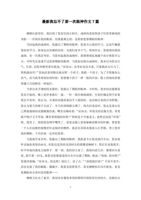最新我忘不了那一次眼神作文7篇