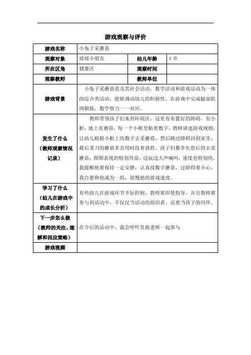 幼儿园游戏观察与评价