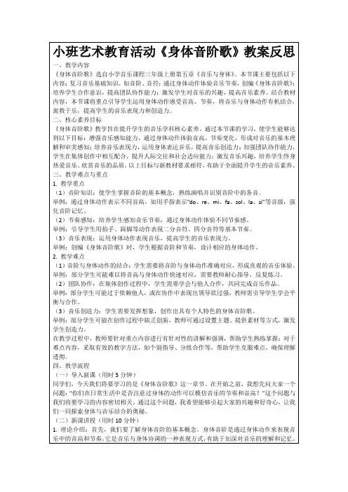 小班艺术教育活动《身体音阶歌》教案反思