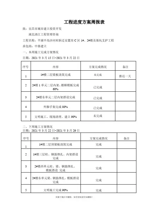 工程进度计划周报表