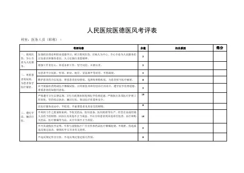 医院医德医风考评表