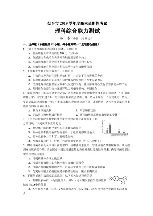 烟台市2019学年度高三诊断性考试理科综合能力测试