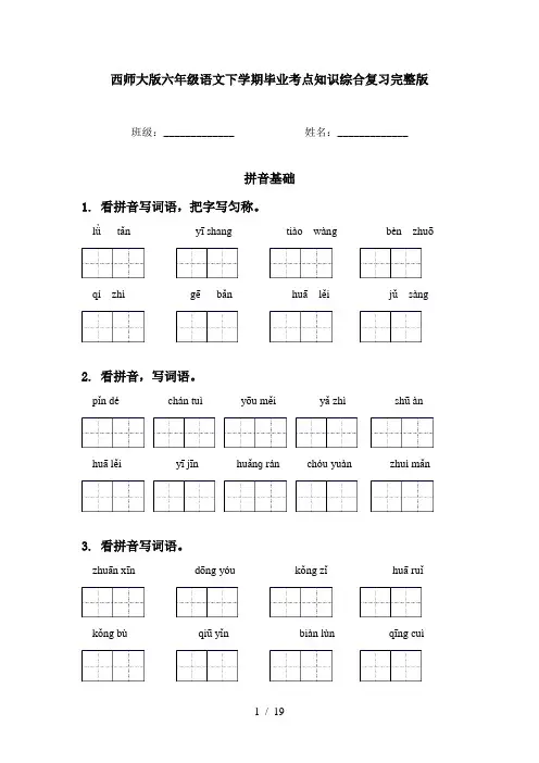 西师大版六年级语文下学期毕业考点知识综合复习完整版