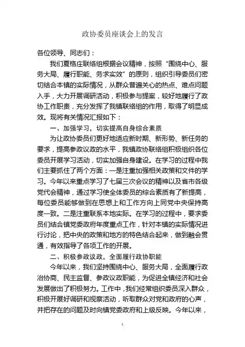 政协委员座谈会上的发言