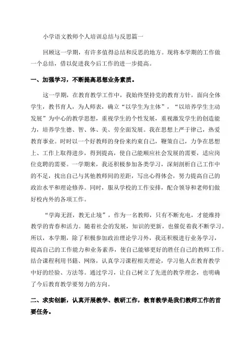 2023年小学语文教师个人培训总结与反思(七篇)