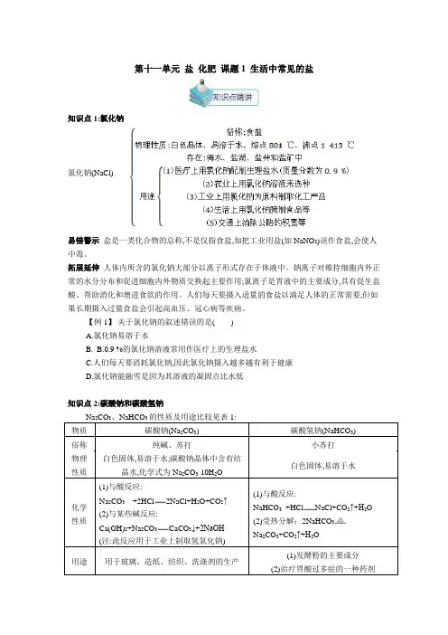 (完整版)人教版九年级化学下册盐化肥知识点分解,推荐文档