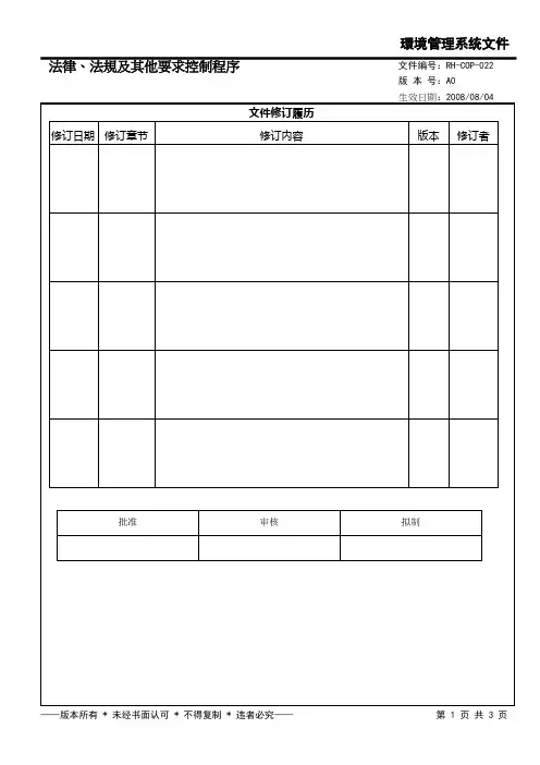 RH-COP-022法律、法规及其他要求控制程序