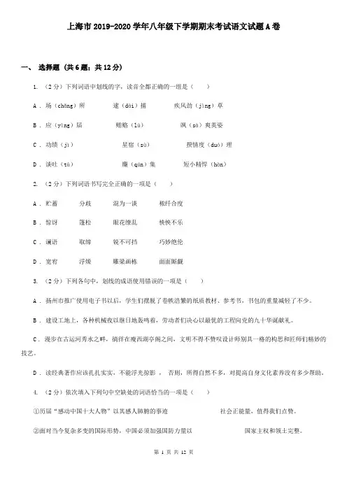 上海市2019-2020学年八年级下学期期末考试语文试题A卷