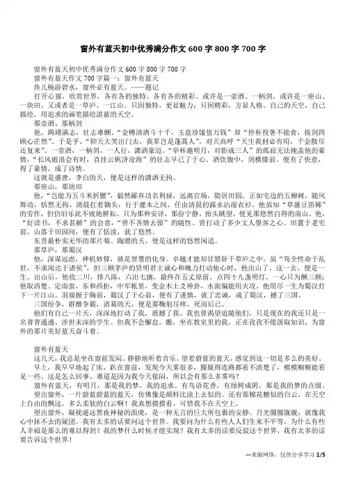 窗外有蓝天初中优秀满分作文600字800字700字