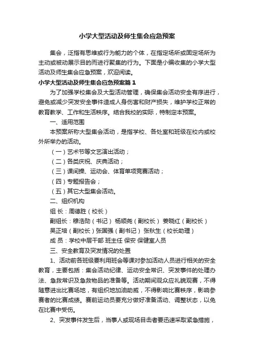 小学大型活动及师生集会应急预案3篇