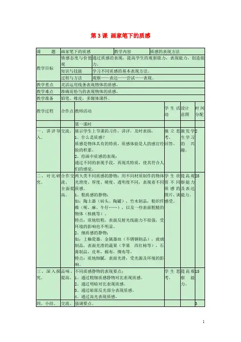 七年级美术下册 第3课 画家笔下的质感教案1 湘美版