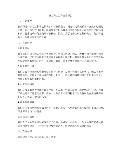 粉尘安全生产自查报告