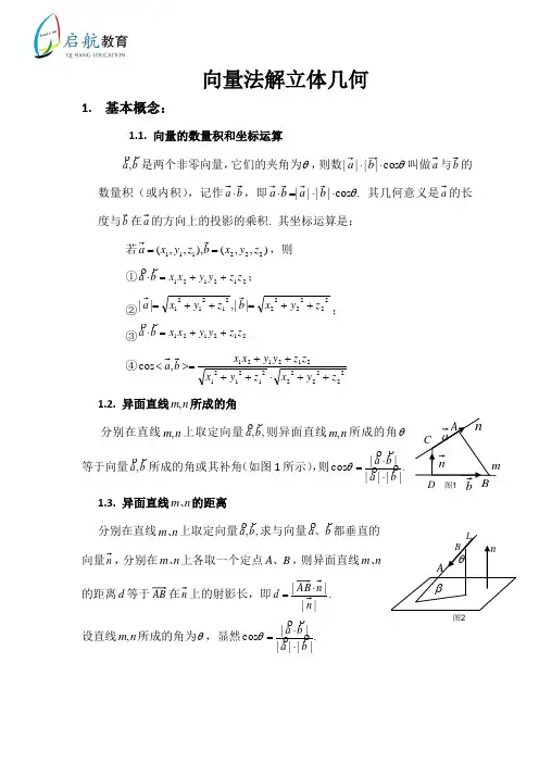 空间向量求解立体几何