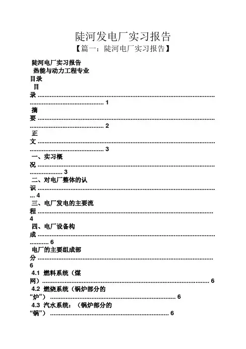 工作报告之陡河发电厂实习报告