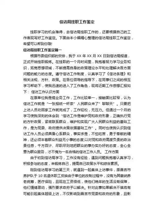 信访局挂职工作鉴定