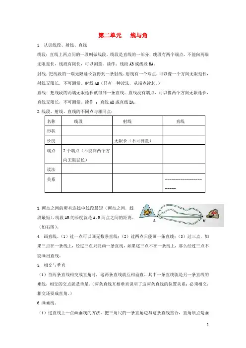 四年级数学上册第二单元线与角知识点总结北师大版20191029341